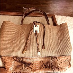 Michael Kors Brown Satchel Bag with Snake Skin & suede interior with a pouch